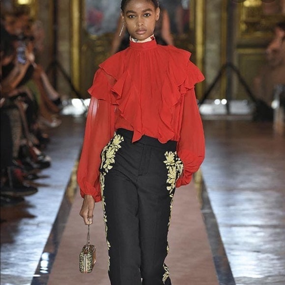 SOLD H&M x Giambattista | Red ruffled silk blouse - Picture 5 of 9